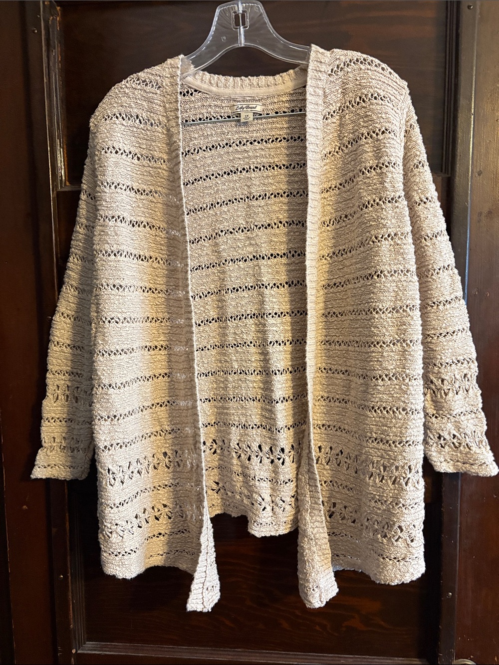 Lucky Brand Open-Front Crochet Knit Cardigan - Cream